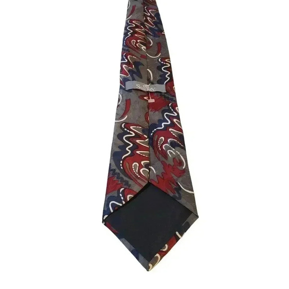 SURREY Luxury Abstract Pattern Red Blue Gray Tie Necktie Business Church Work - Picture 5 of 11